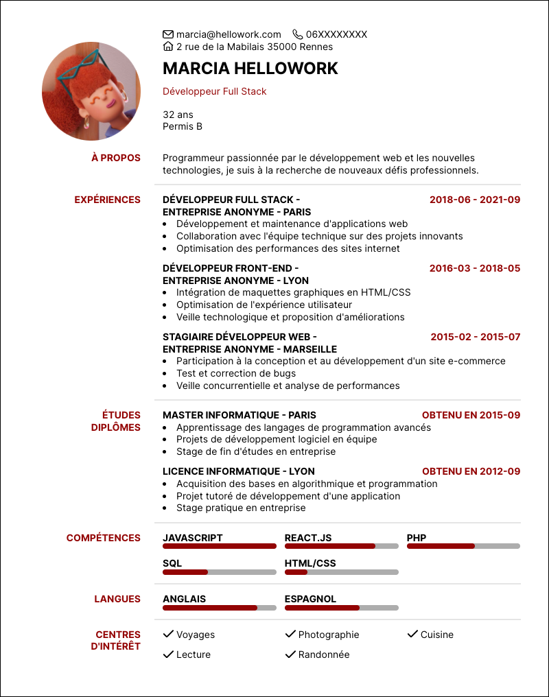 Modèle CV Programmeur Exemple CV Programmeur