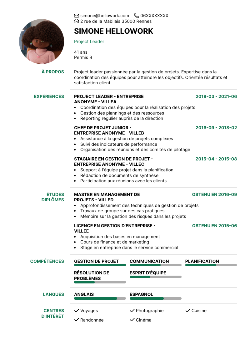Modèle CV Project leader Exemple CV Project leader