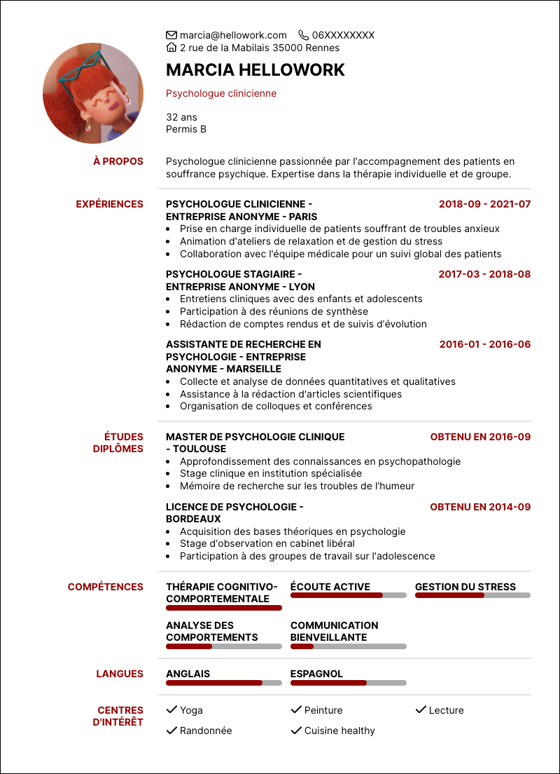 Modèle CV Psychologue clinicien Exemple CV Psychologue clinicien