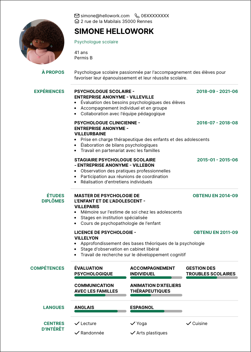 Modèle CV Psychologue scolaire Exemple CV Psychologue scolaire
