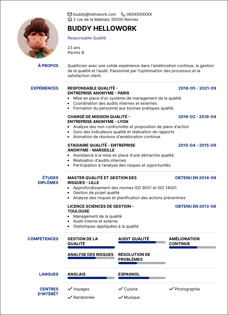 Modèle CV Qualiticien Exemple CV Qualiticien