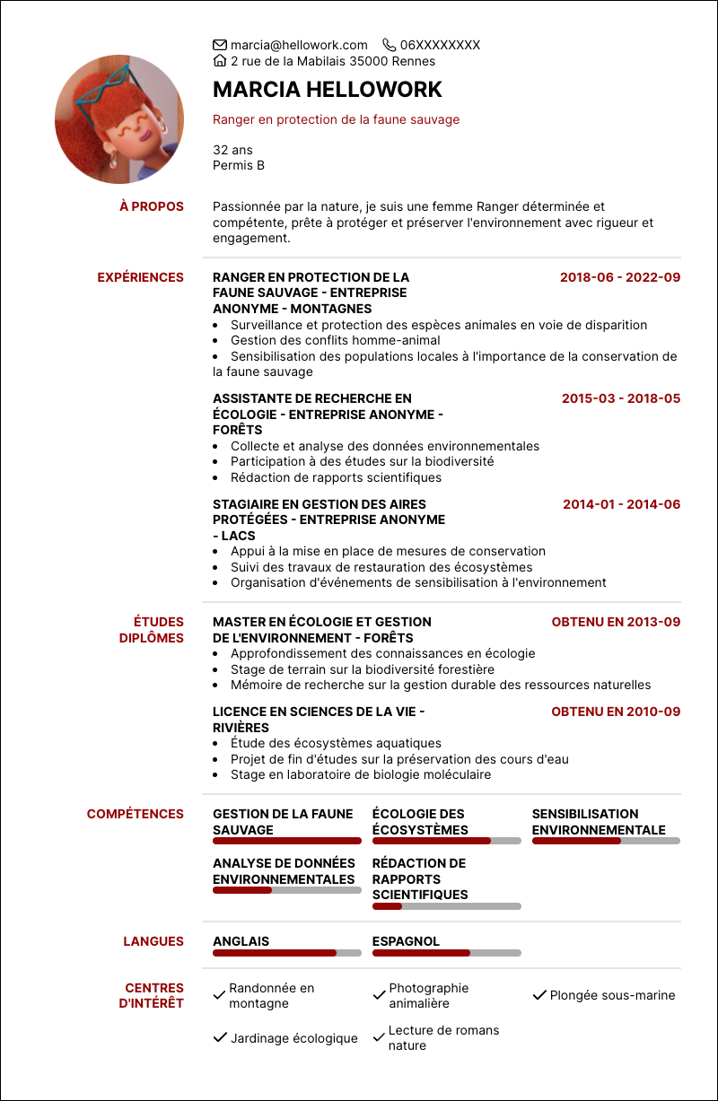 Modèle CV Ranger Exemple CV Ranger