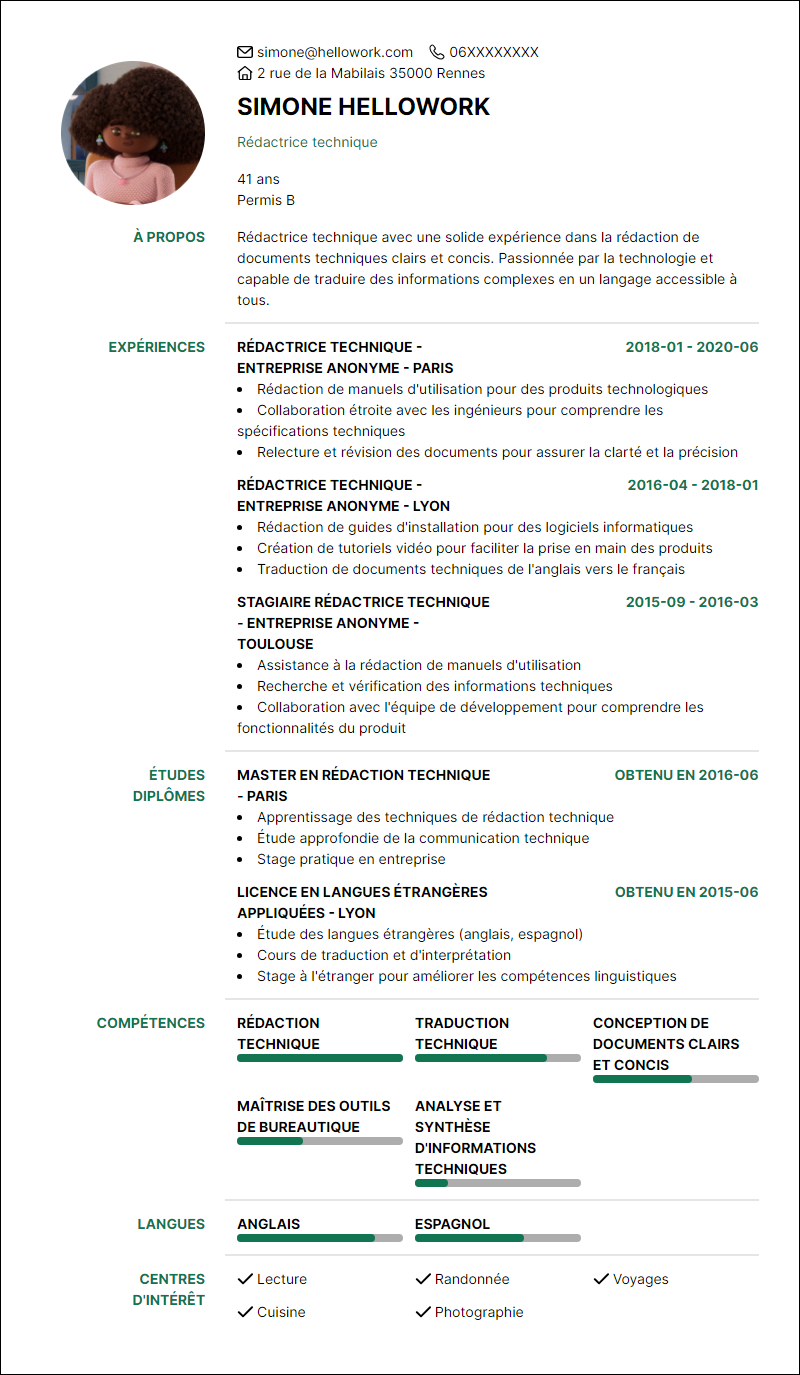 Modèle CV Rédacteur technique Exemple CV Rédacteur technique