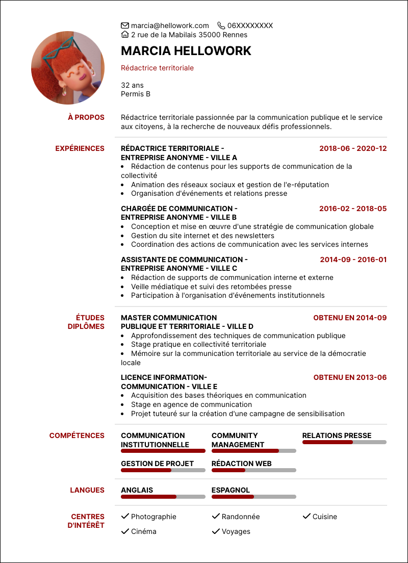 Modèle CV Rédacteur territorial Exemple CV Rédacteur territorial