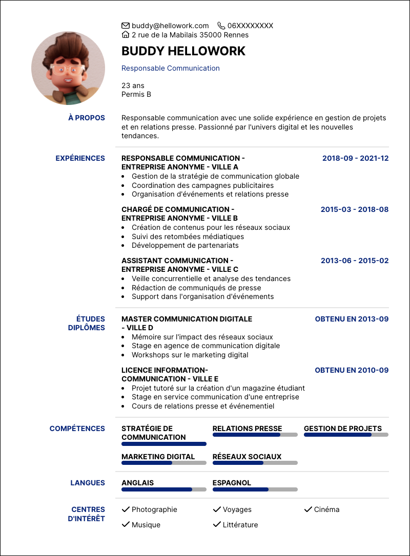 Modèle CV Responsable communication Exemple CV Responsable communication