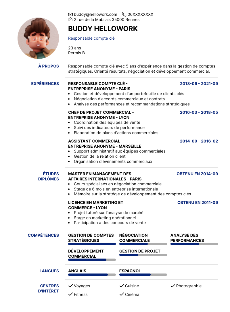 Modèle CV Responsable compte clé Exemple CV Responsable compte clé