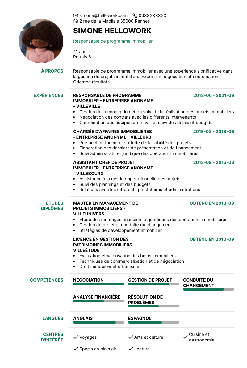 Modèle CV Responsable de programme immobilier Exemple CV Responsable de programme immobilier