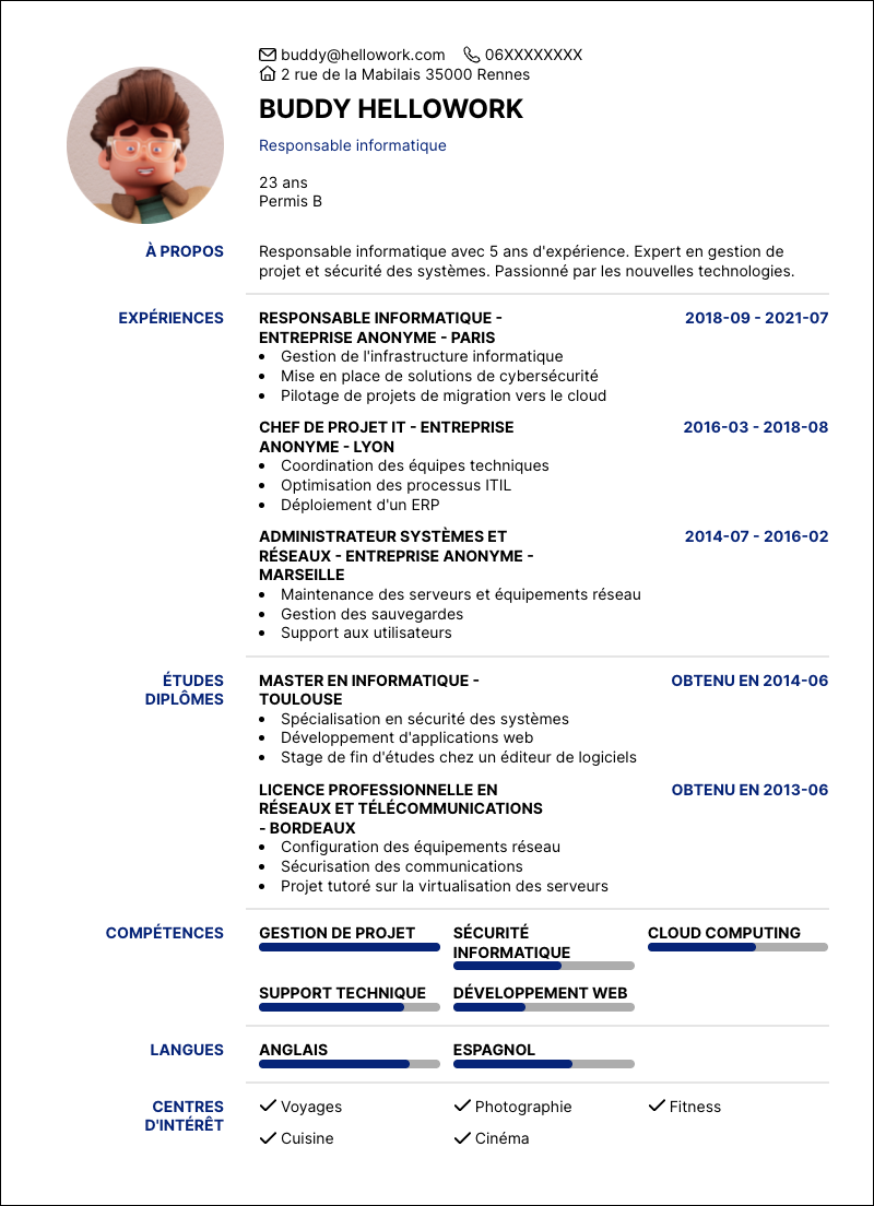 Modèle CV Responsable informatique Exemple CV Responsable informatique