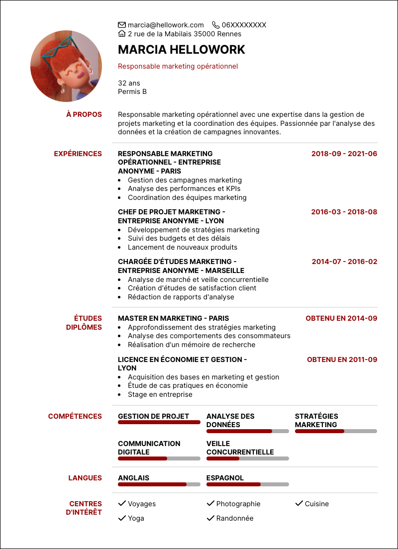 Modèle CV Responsable marketing opérationnel Exemple CV Responsable marketing opérationnel