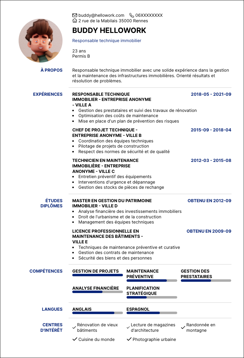 Modèle CV Responsable technique immobilier Exemple CV Responsable technique immobilier