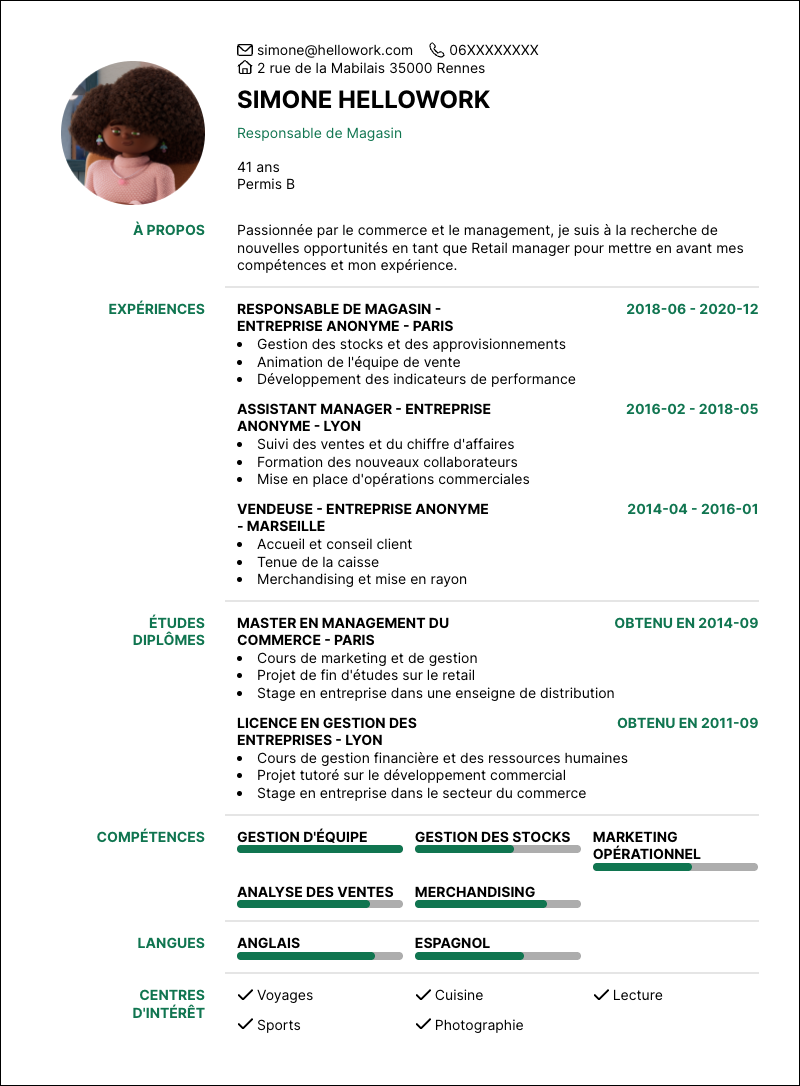 Modèle CV Retail manager Exemple CV Retail manager