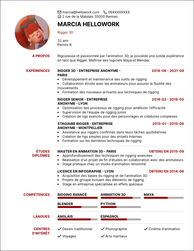Modèle CV Rigger Exemple CV Rigger