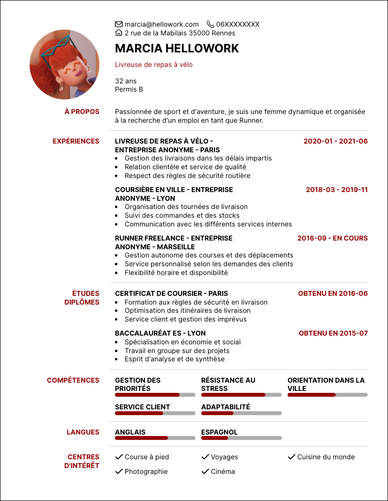 Modèle CV Runner Exemple CV Runner