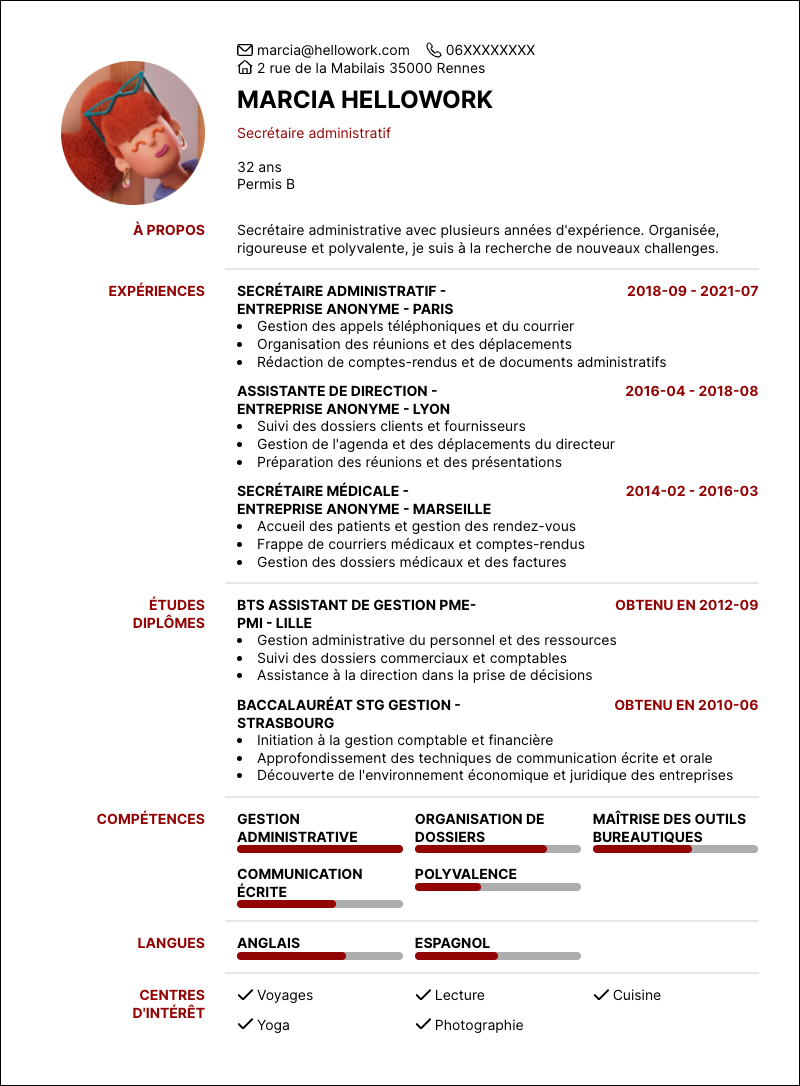 Modèle CV Secrétaire administratif Exemple CV Secrétaire administratif