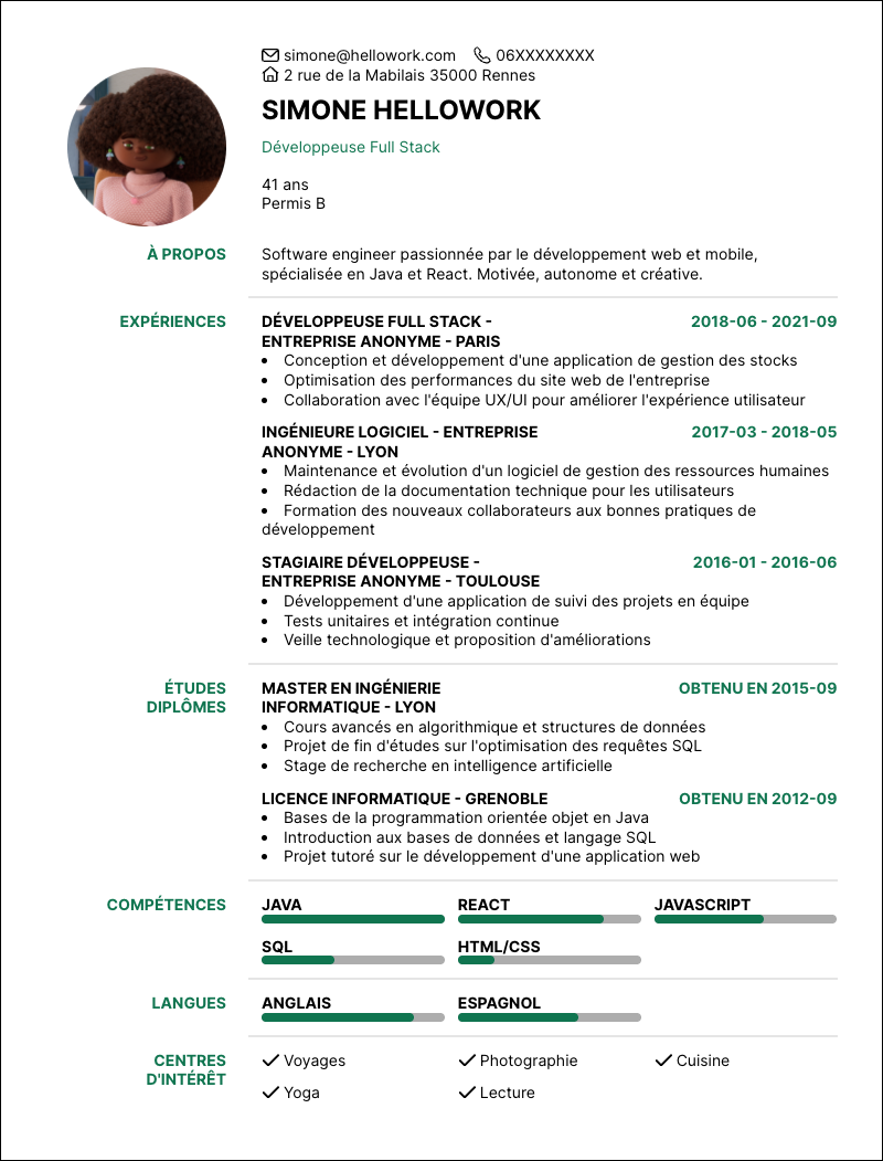 Modèle CV Software engineer Exemple CV Software engineer