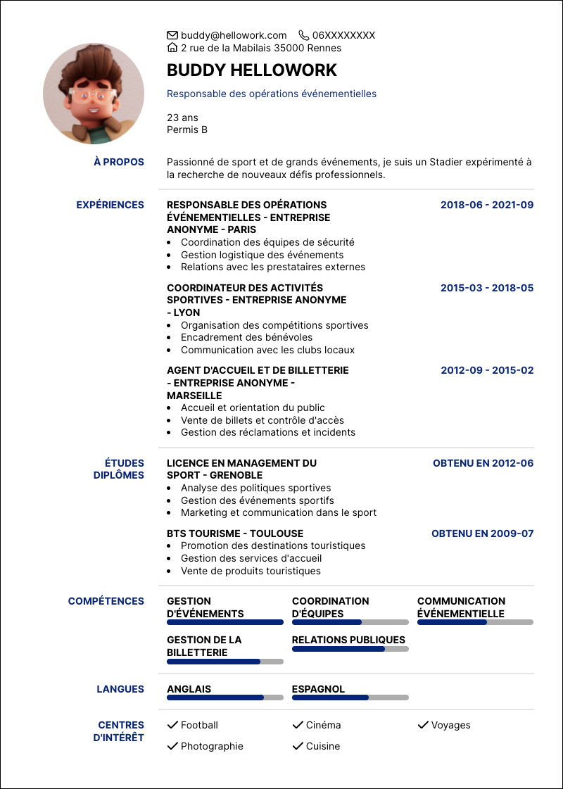 Modèle CV Stadier Exemple CV Stadier
