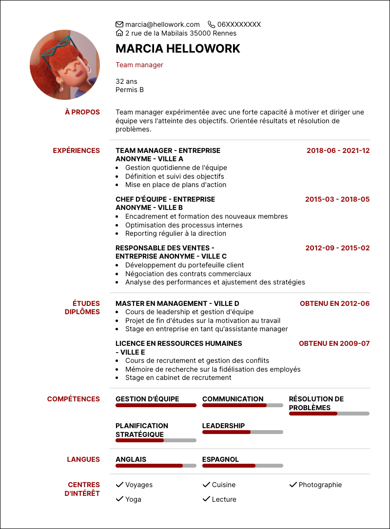 Modèle CV Team manager Exemple CV Team manager