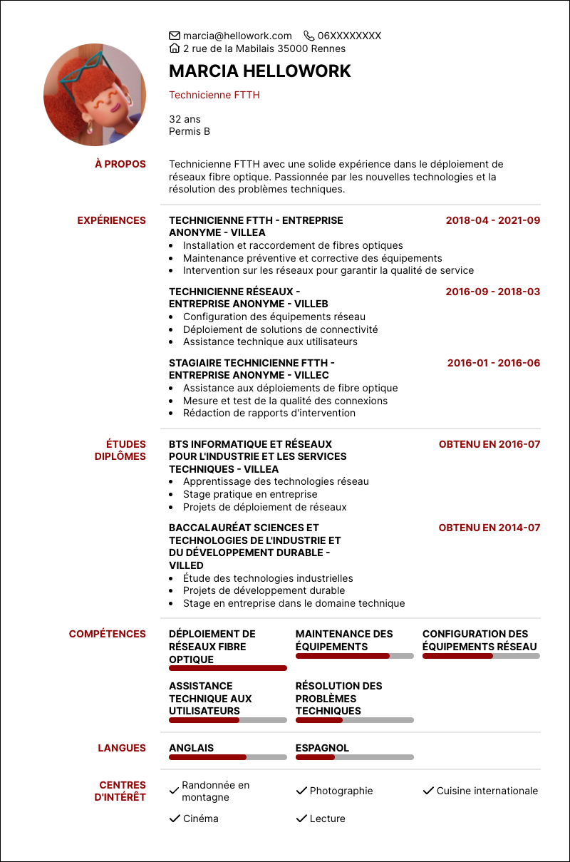 Exemple CV Technicien FTTH