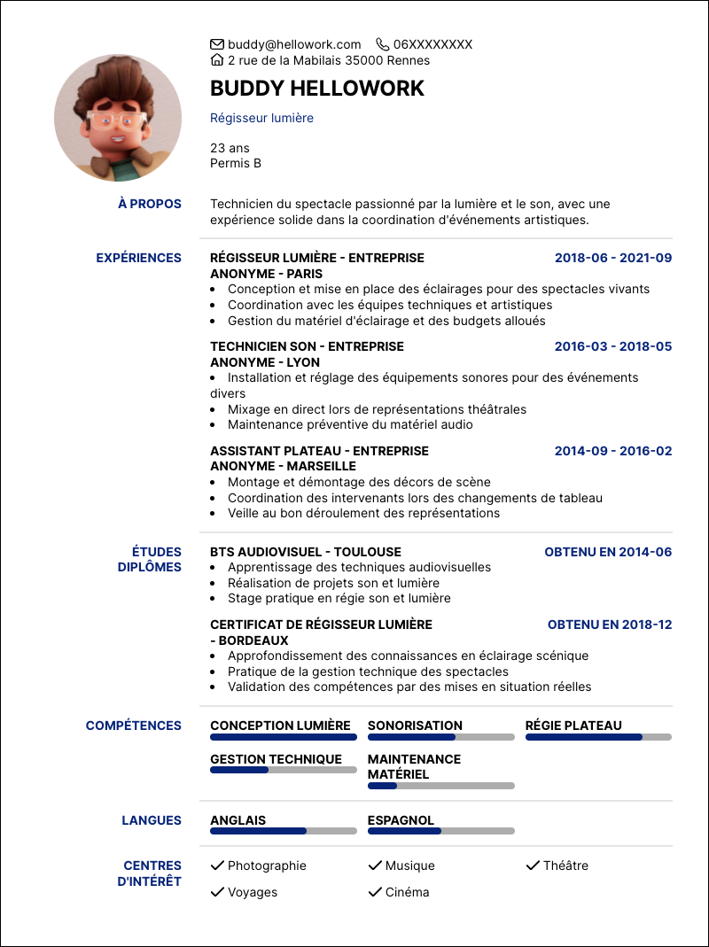 Modèle CV Technicien du spectacle Exemple CV Technicien du spectacle