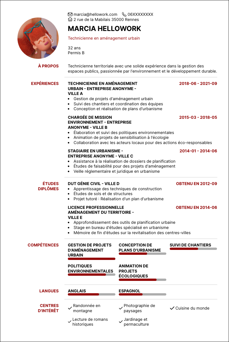 Modèle CV Technicien territorial Exemple CV Technicien territorial