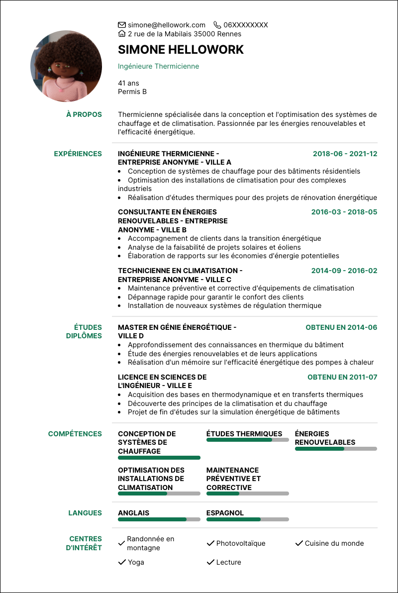 Modèle CV Thermicien Exemple CV Thermicien