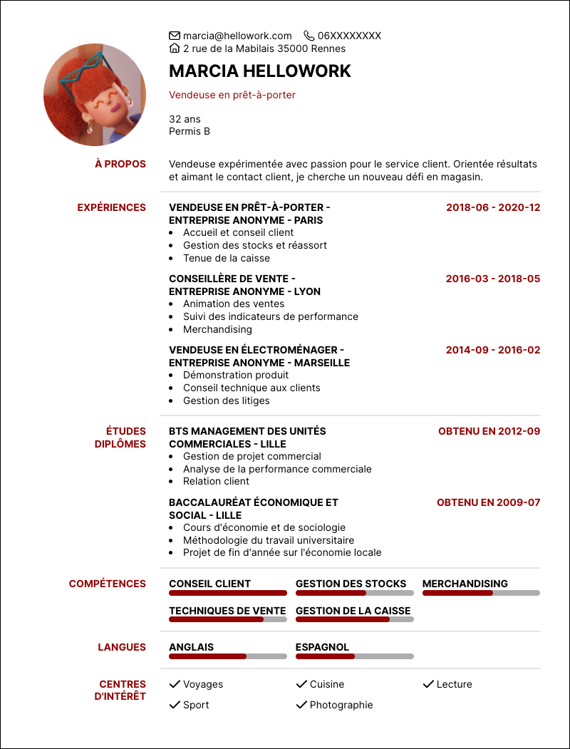 Modèle CV Vendeur en magasin Exemple CV Vendeur en magasin