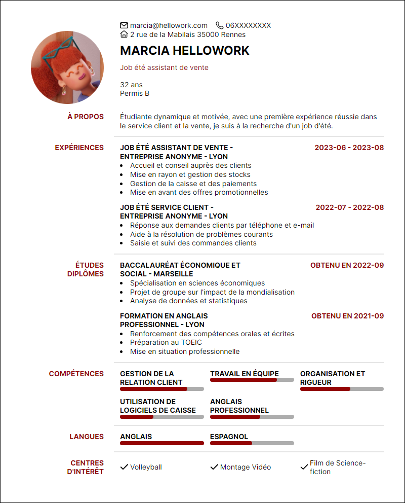 Modèle CV Job été Exemple CV Job été
