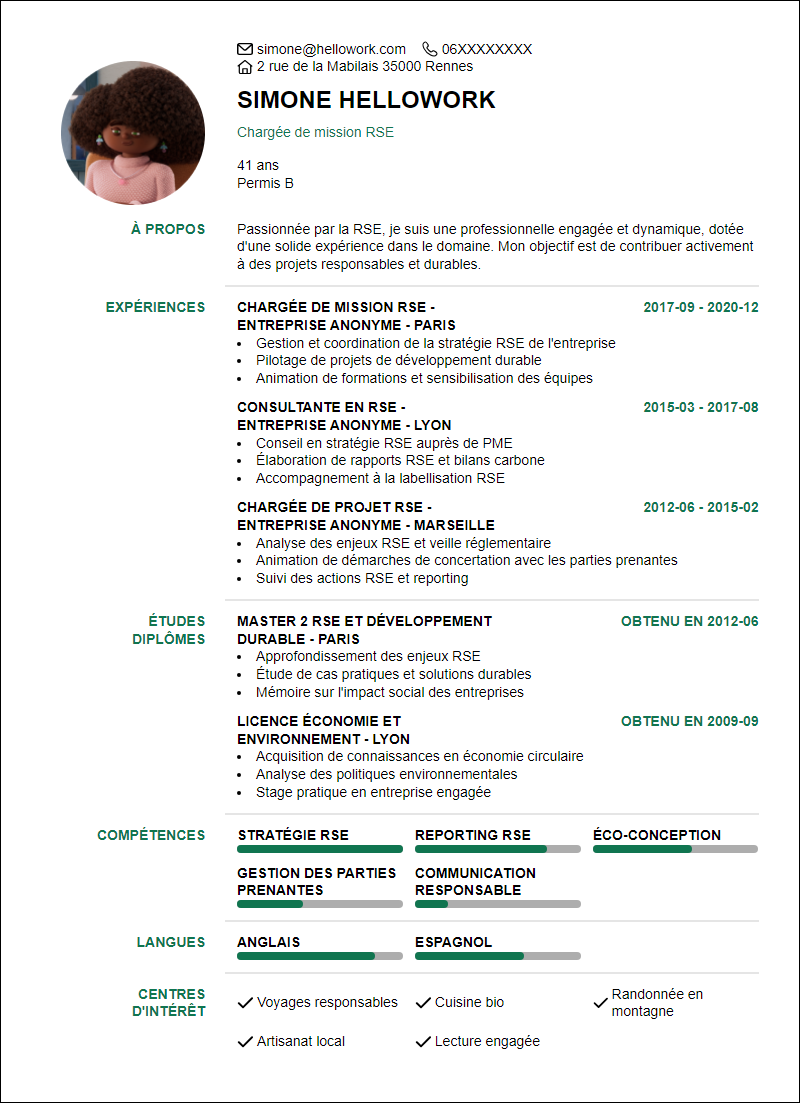 Exemple CV Rse | Hellowork