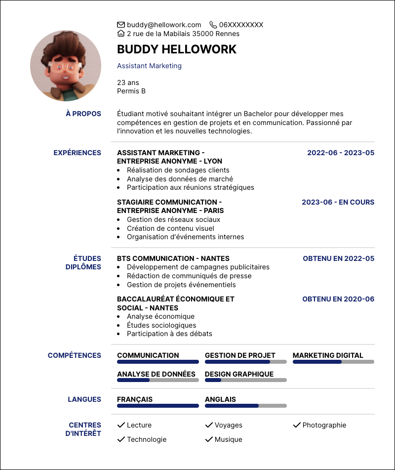 Exemple CV Bachelor