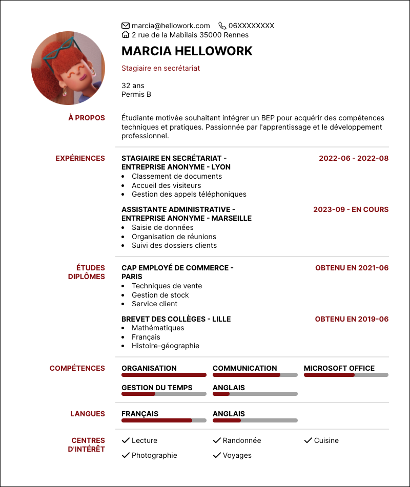 Exemple CV BEP
