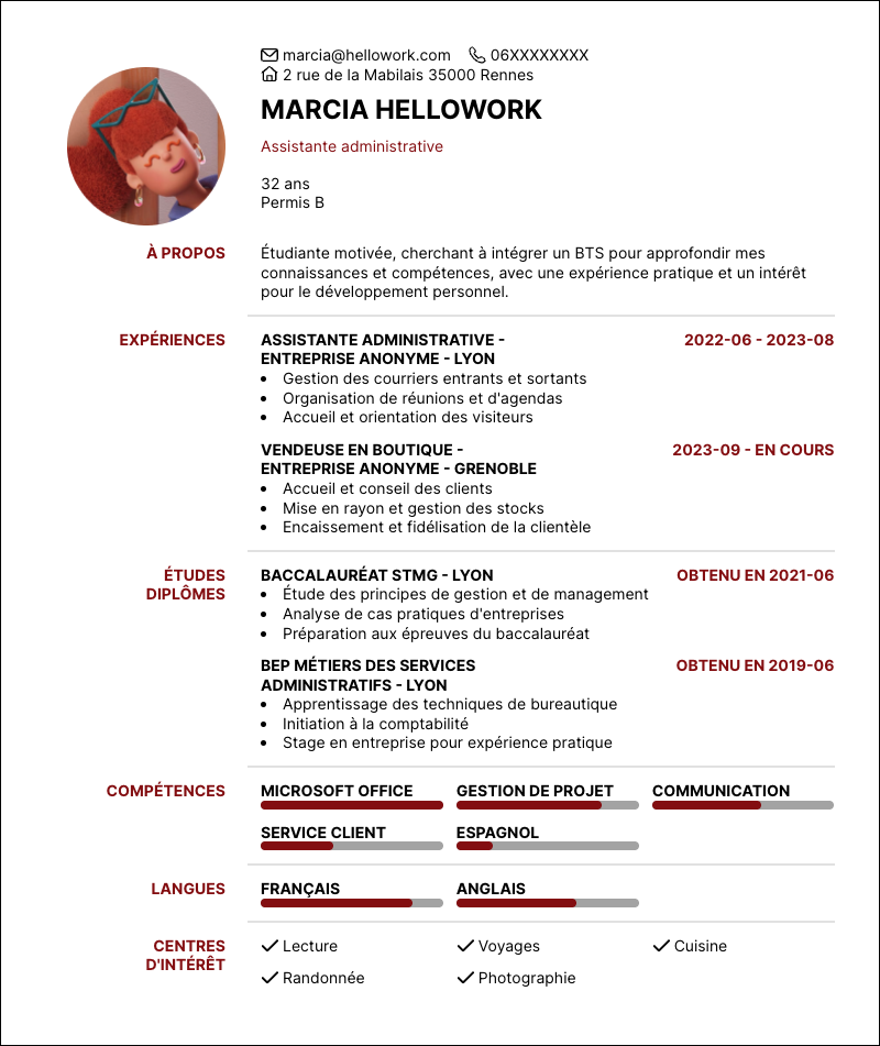 Modèle CV BTS Exemple CV BTS