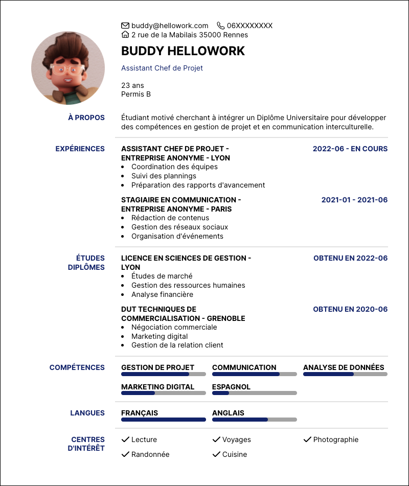 Modèle CV DU Exemple CV DU