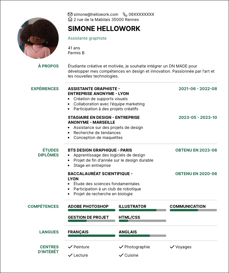Modèle CV DN MADE Exemple CV DN MADE