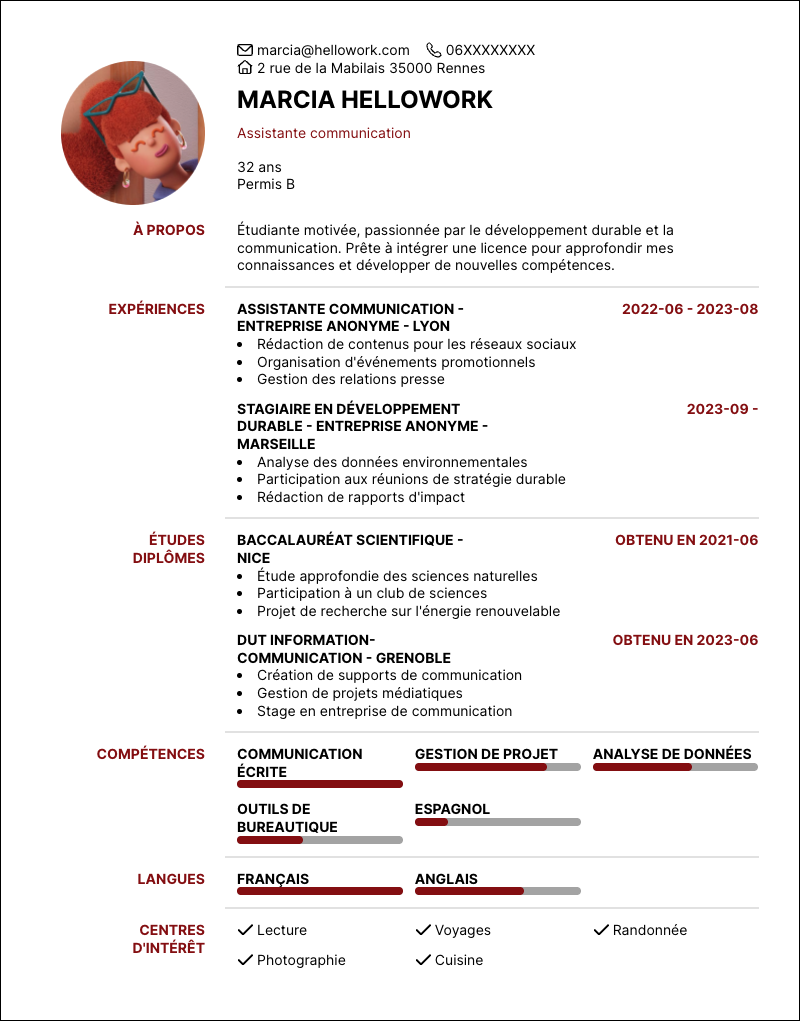 Modèle CV Licence Exemple CV Licence
