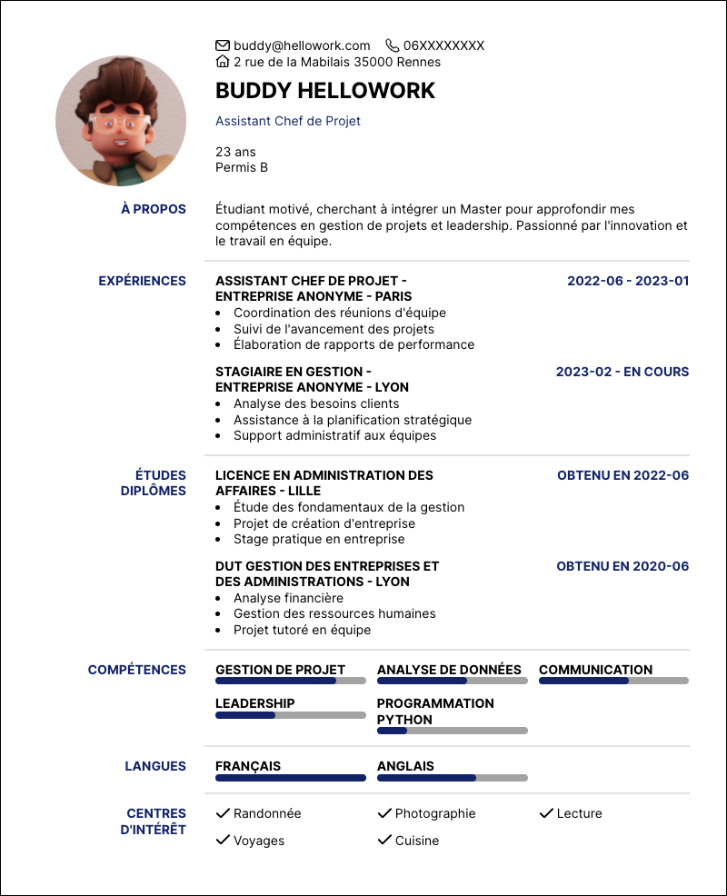 Modèle CV Master Exemple CV Master