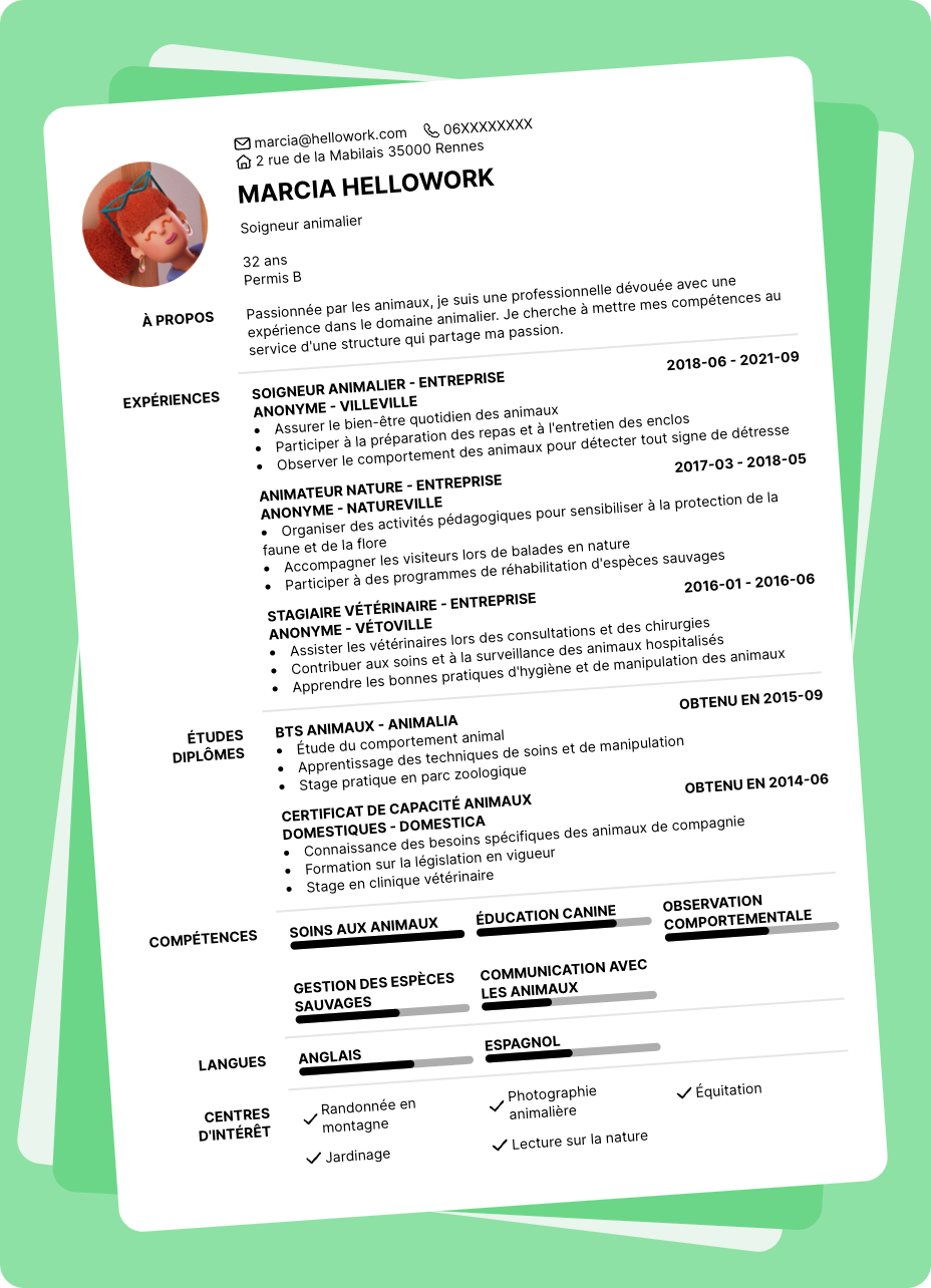 Exemple CV Animalier