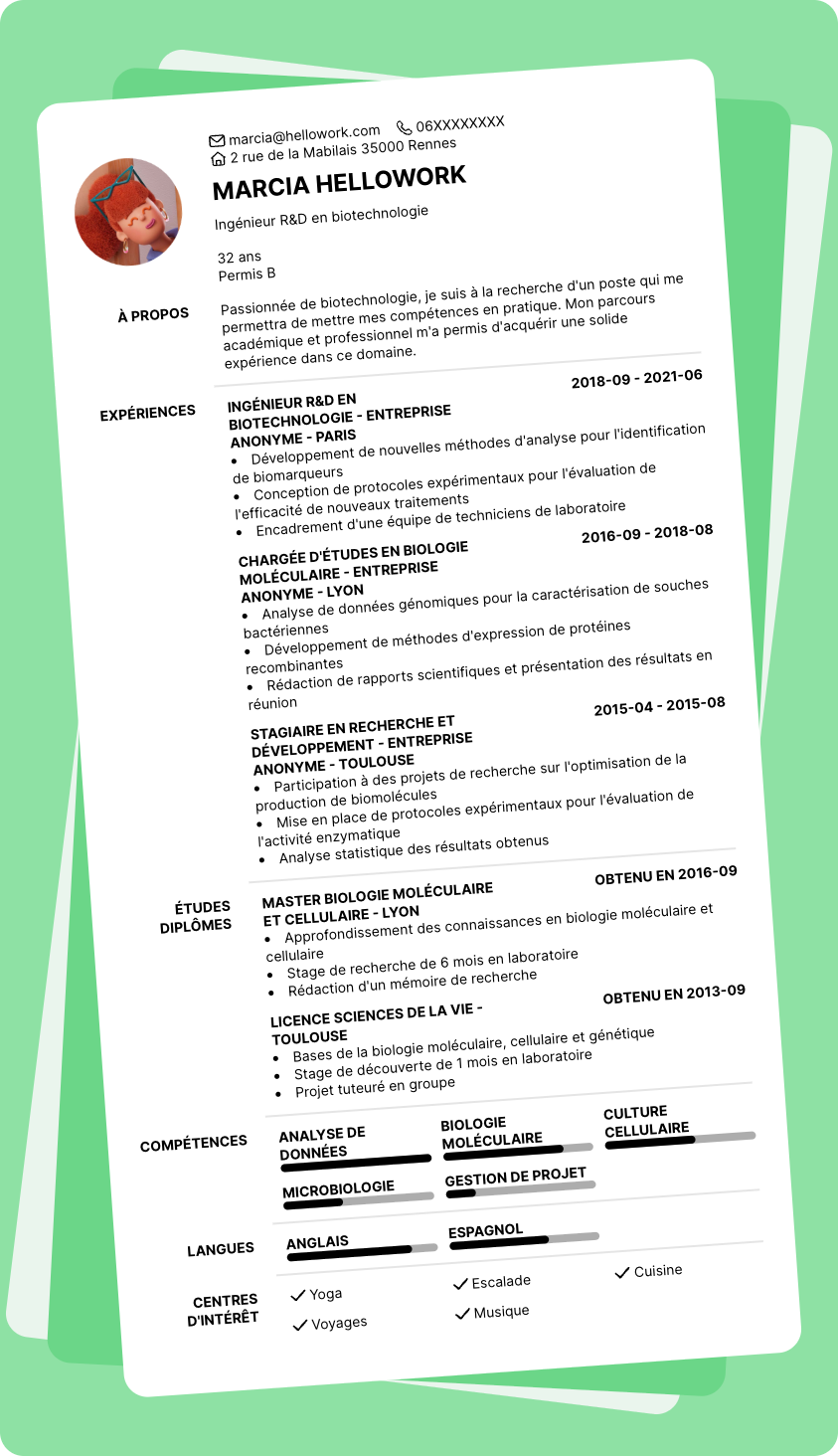 Modèle CV Biotechnologie Exemple CV Biotechnologie