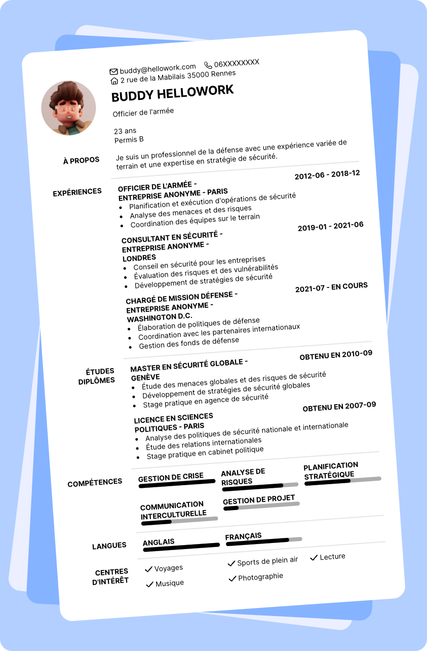 Exemple CV Défense