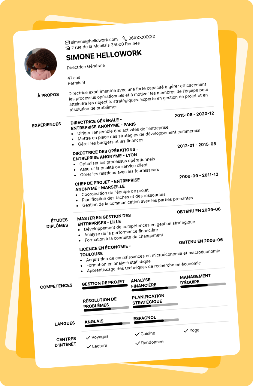 Modèle CV Direction Exemple CV Direction