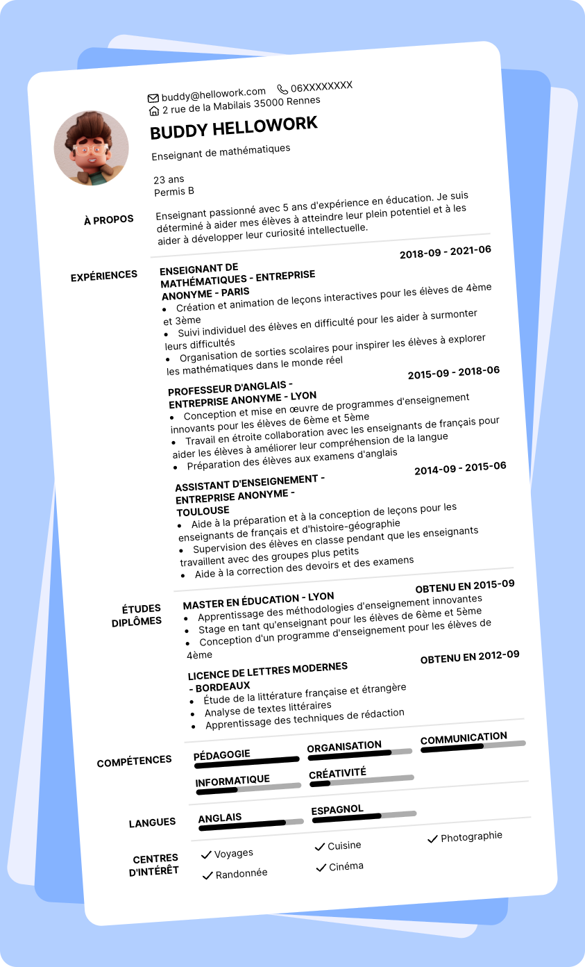 Exemple CV Enseignement