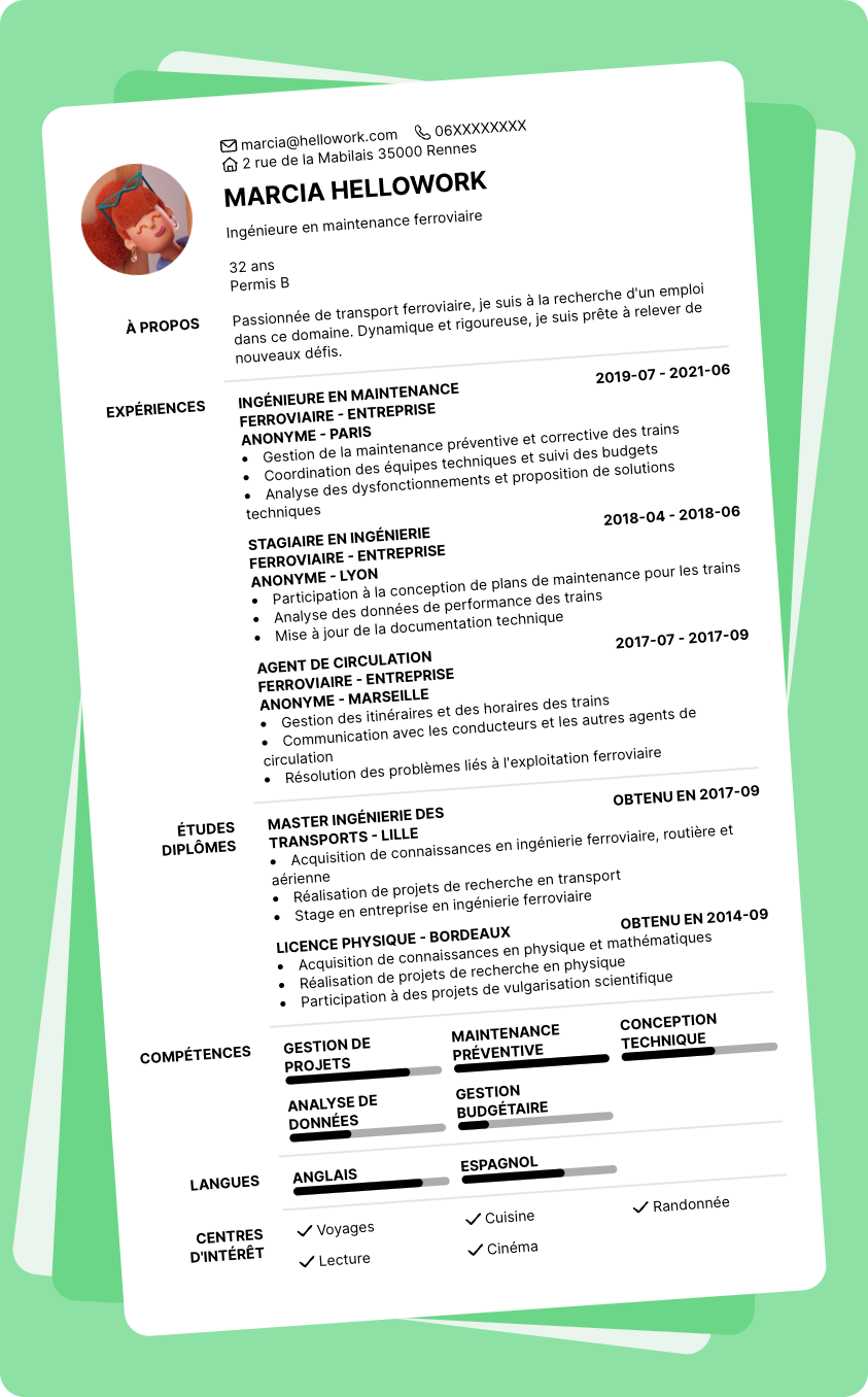 Modèle CV Ferroviaire Exemple CV Ferroviaire