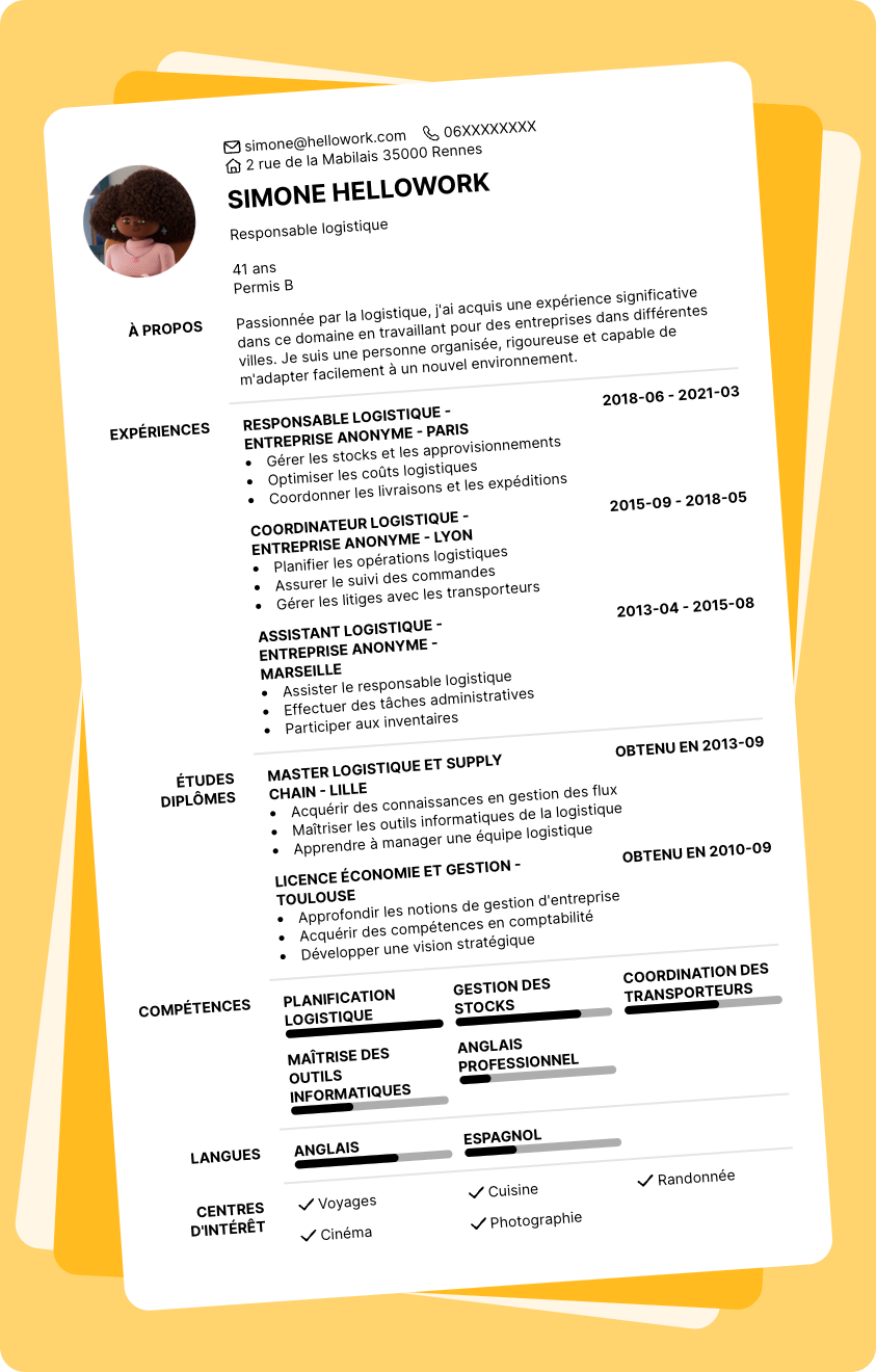Modèle CV Logistique Exemple CV Logistique