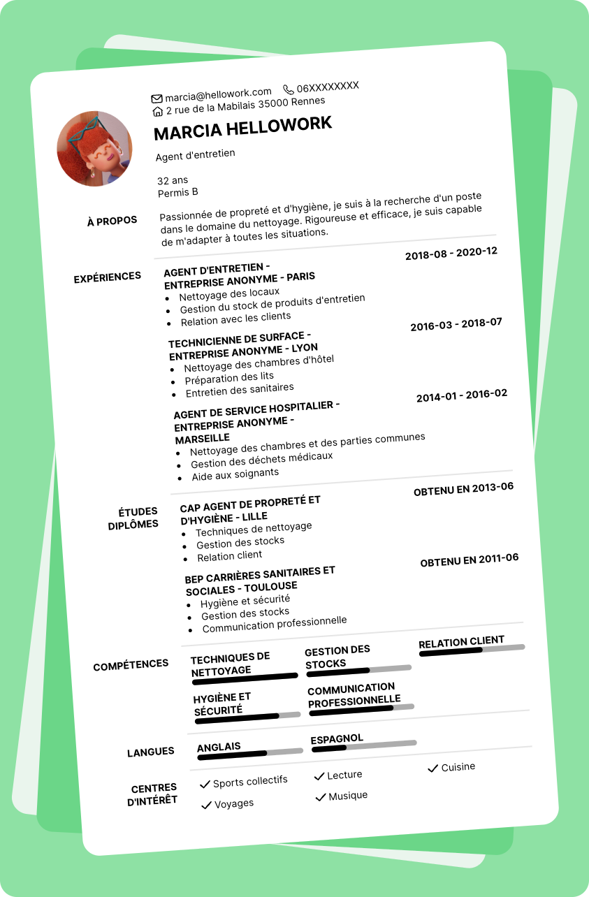 Modèle CV Nettoyage Exemple CV Nettoyage