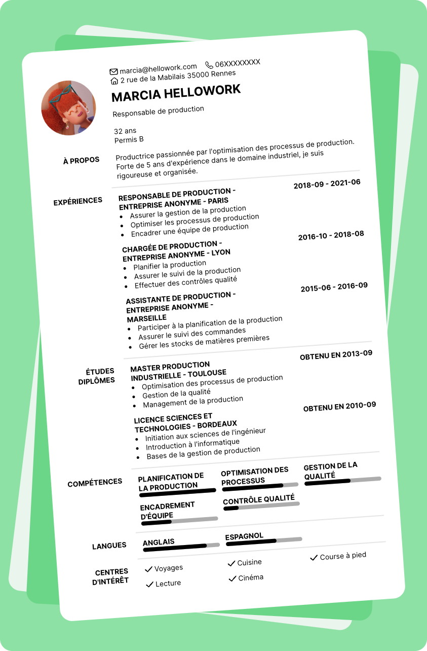 Modèle CV Production Exemple CV Production