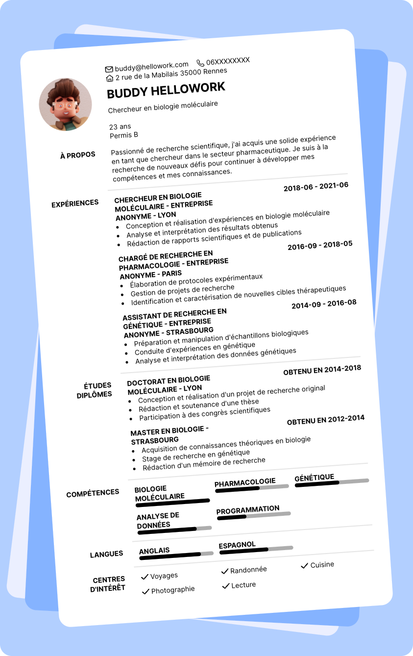 Modèle CV Recherche Exemple CV Recherche