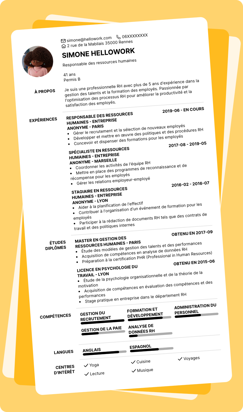 Exemple CV Ressources Humaines