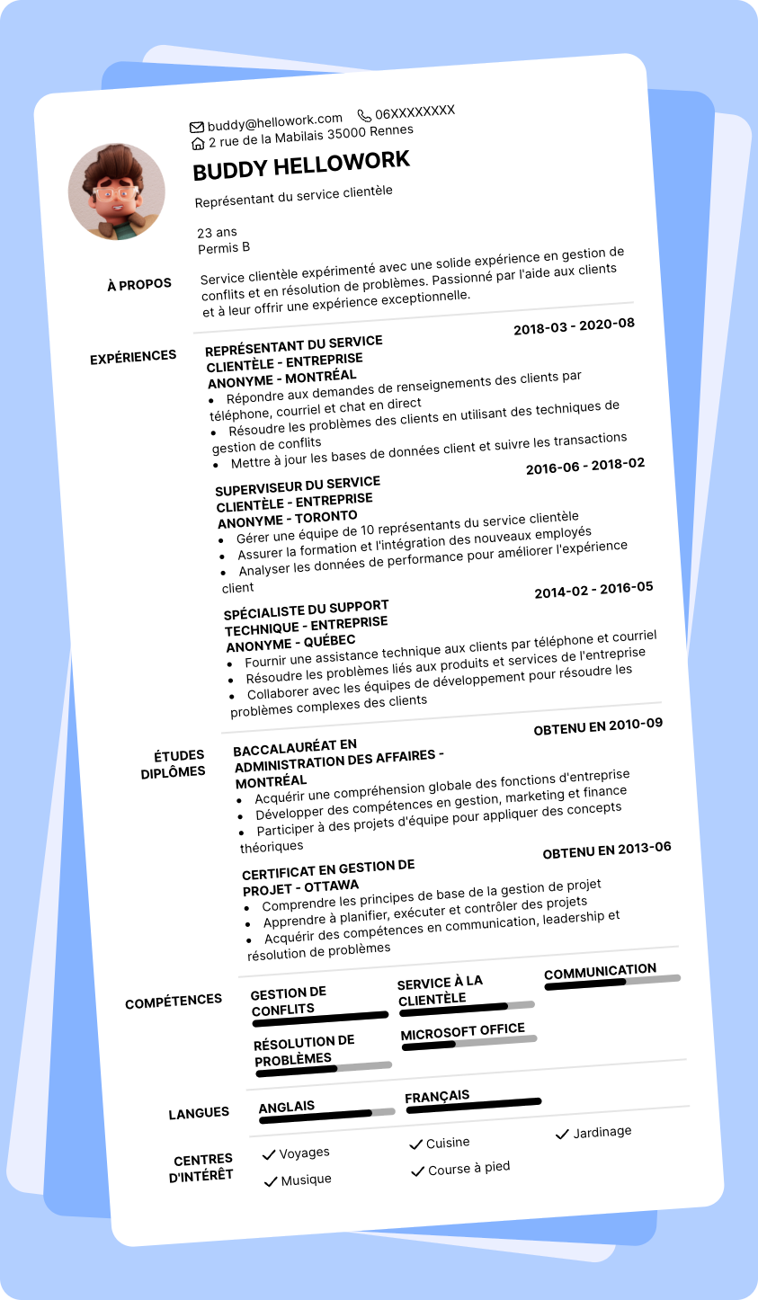 Modèle CV Service Exemple CV Service