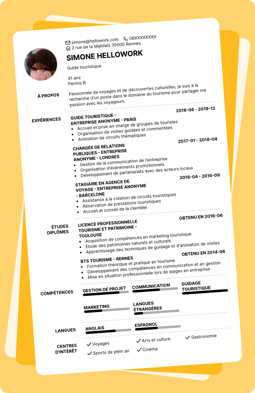 Exemple CV Tourisme