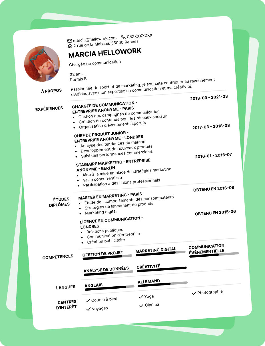 Exemple CV Adidas