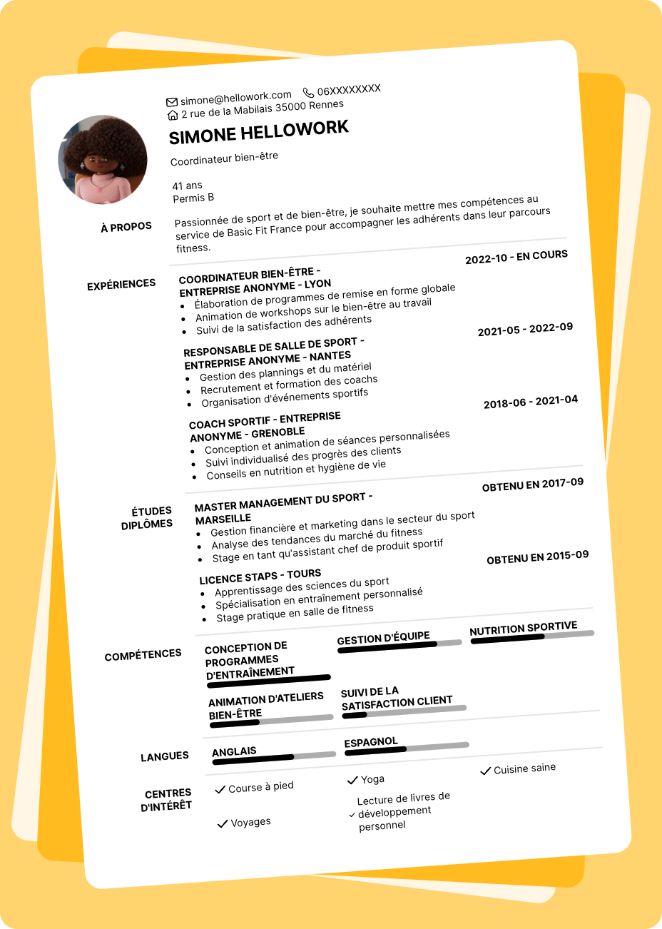 Exemple CV Basic Fit France